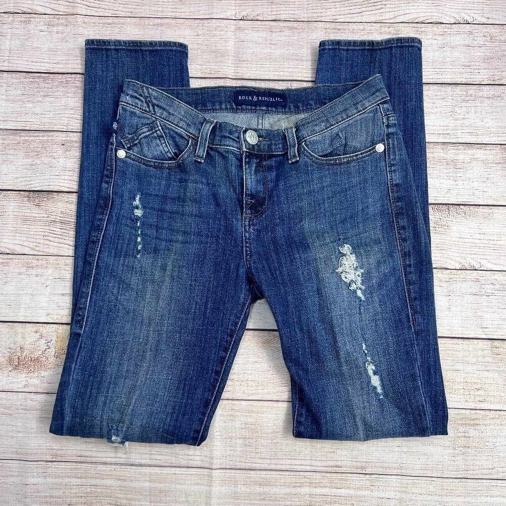 Rock & Republic Berlin Skinny Jeans Womens Size 6M Medium Wash Distressed
